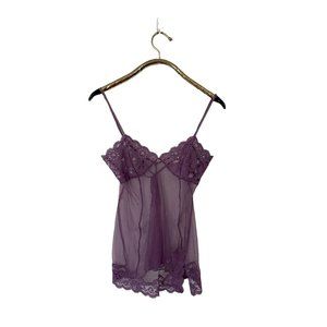 Victoria's Secret Sexy purp Mesh Beads Lace Trim Chemise Babydoll Nightie Slip S